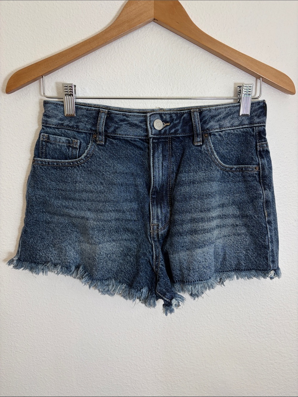 PacSun Classic High Rise Festival Blue Denim Raw Hem Shorts